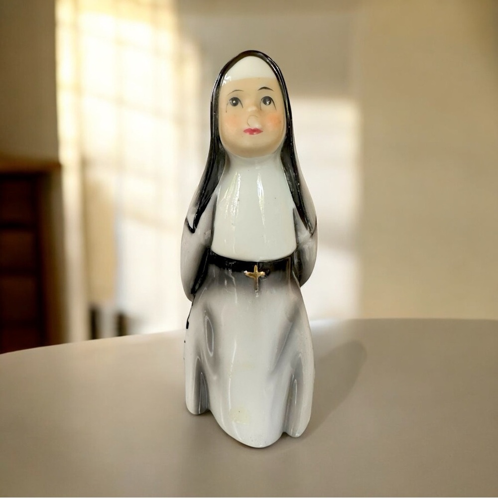 Vtg Geo Z Lefton K1428 Hand Painted Porcelain Baseball Umpire Nun Figurine 1950
